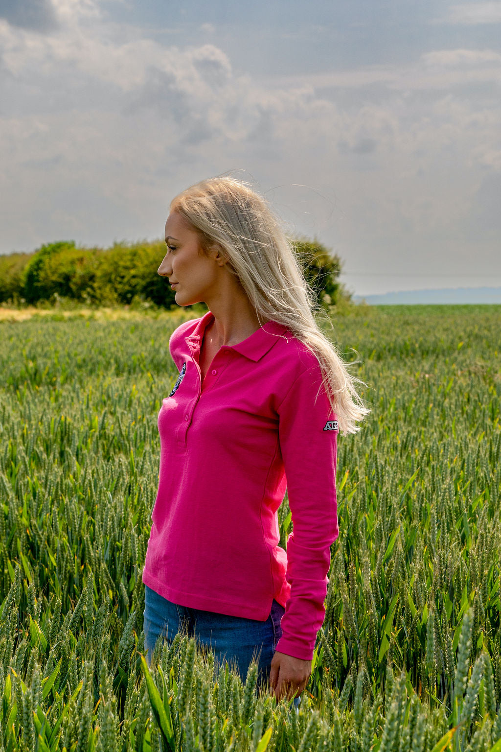 LADIES PINK LONG SLEEVE POLO SHIRT